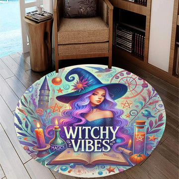 Witchy Vibes Round Rug Mystic Witch Carpet for Wicca Home Decor-MoonChildWorld