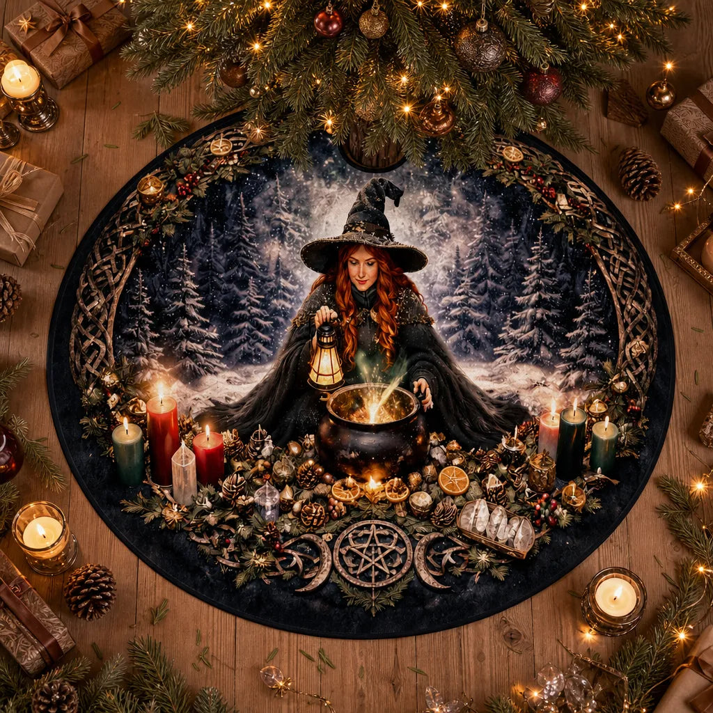 Witchy Witch Gothic Christmas Tree Skirt – Pagan Yule Decor_mockup_2.webp