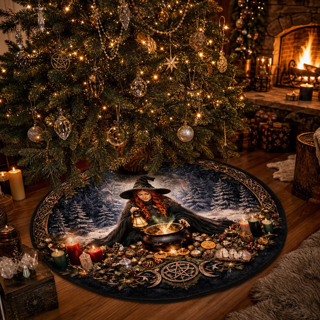 Witchy Witch Gothic Christmas Tree Skirt – Pagan Yule Decor_mockup_3.webp