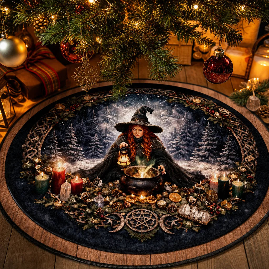Witchy Witch Gothic Christmas Tree Skirt – Pagan Yule Decor_mockup_4.webp