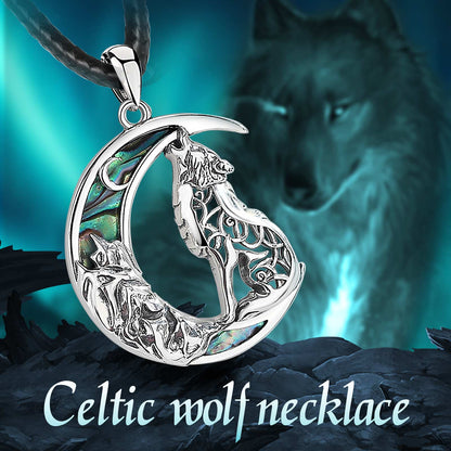 Enchanting 925 Sterling Silver Witchy Wolf Moon Necklace with iridescent abalone inlay, perfect for a beautiful look.