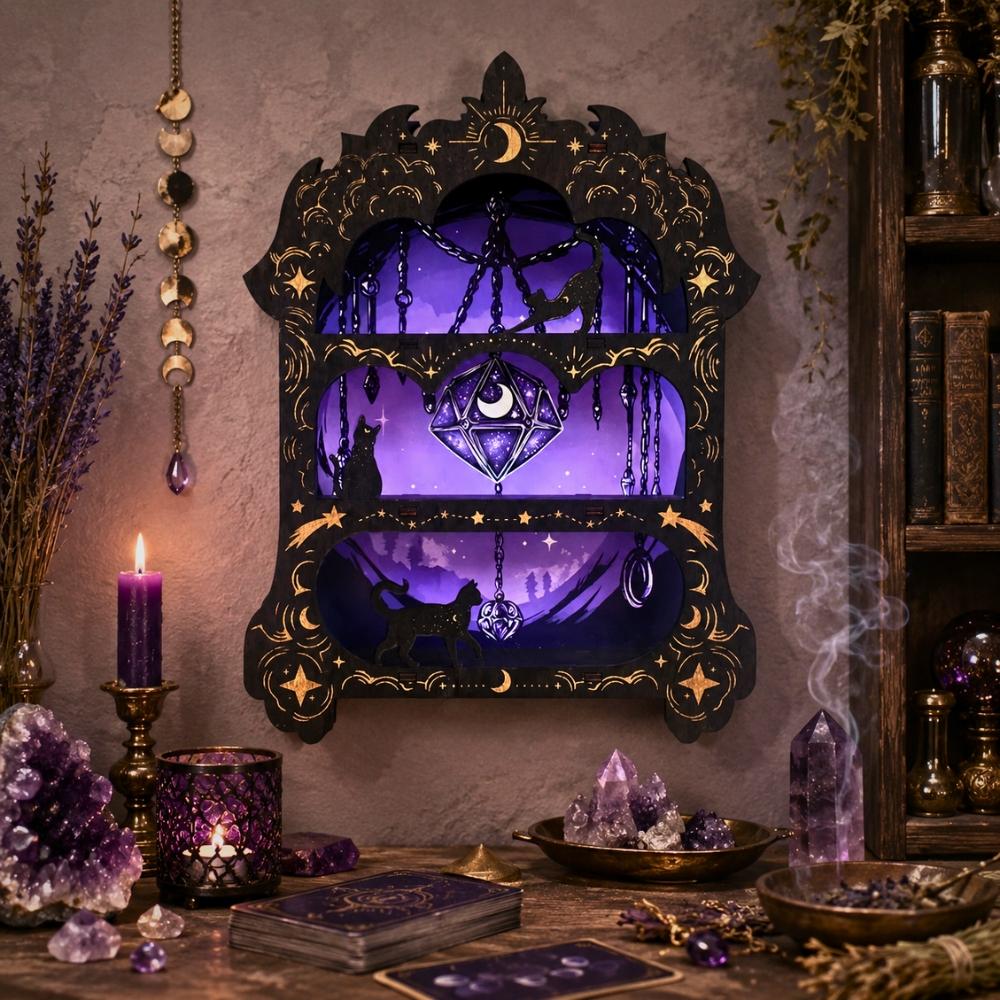 Wooden Arch Crystal Display Shelf – Wiccan Wall Shelf for Crystals & Altar Decor-MoonChildWorld