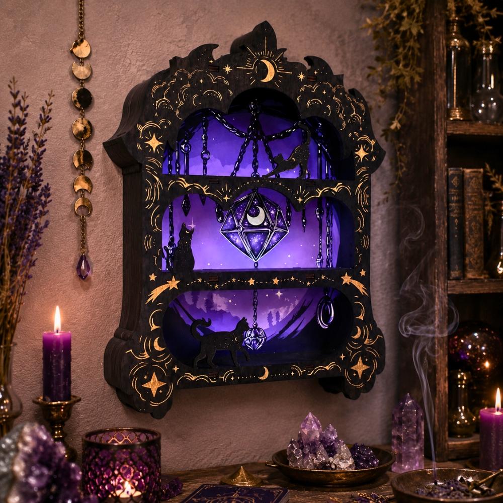 Wooden Arch Crystal Display Shelf – Wiccan Wall Shelf for Crystals & Altar Decor-MoonChildWorld