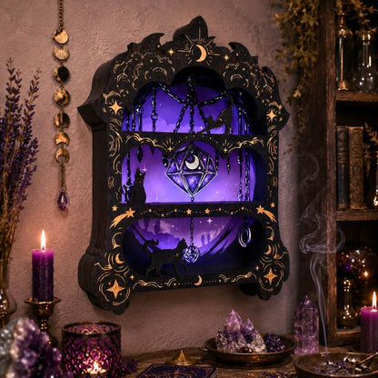 Wooden Arch Crystal Display Shelf – Wiccan Wall Shelf for Crystals & Altar Decor-MoonChildWorld