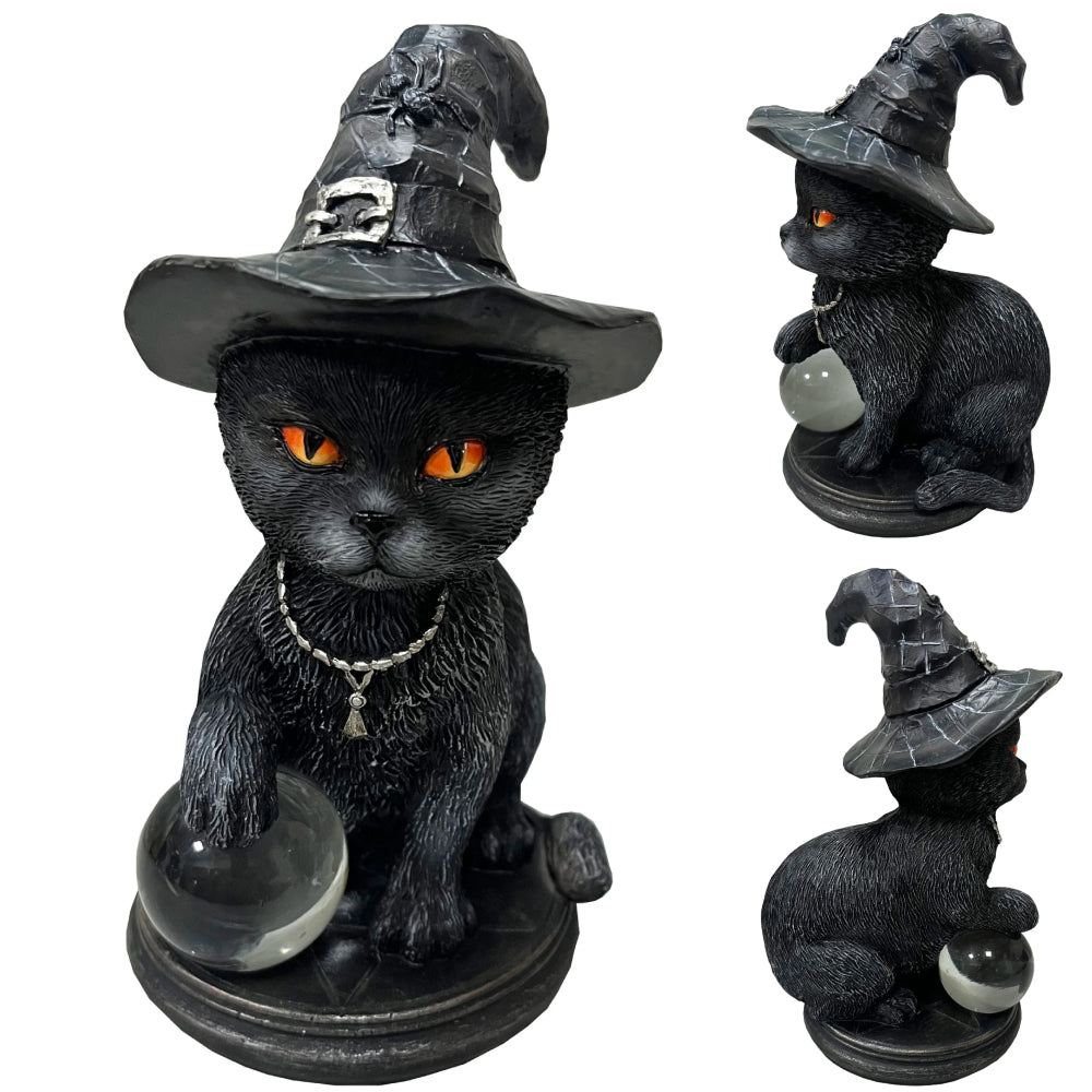 Gothic Witchy Cat Statue Wicca Black Cat Figurine Halloween Home Decor-MoonChildWorld