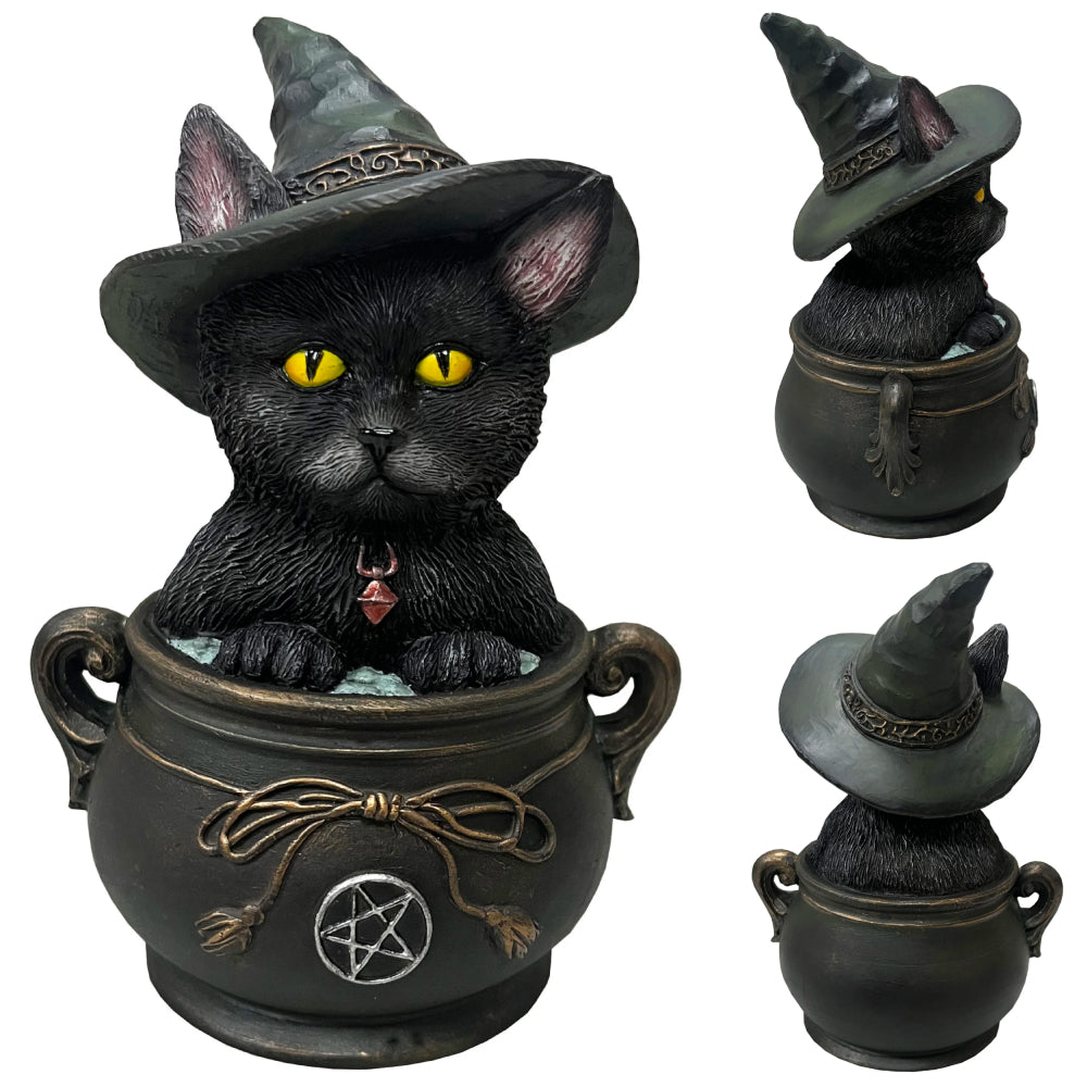 Gothic Witchy Cat Statue Wicca Black Cat Figurine Halloween Home Decor-MoonChildWorld