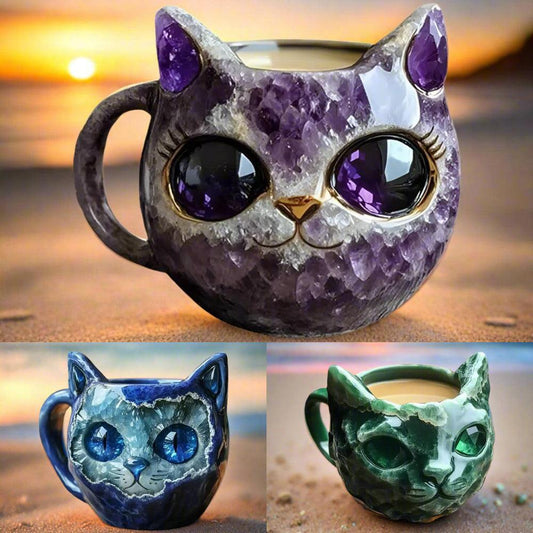 Mineral Crystal Resin Cat Coffee Cup - Creative Cat Lover Coffee Mug - Witchy Cat Mug