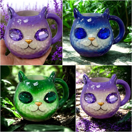 Mineral Crystal Resin Cat Coffee Cup Witchy Cat Mug for Cat Lover