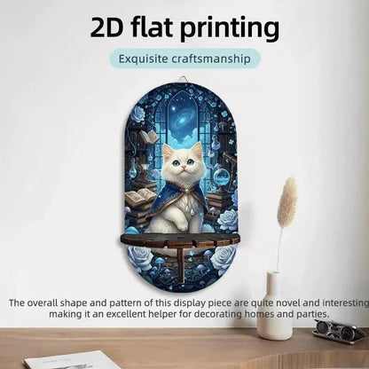 Wizard Cat Wall Shelf for Crystal, Candle – Wooden Halloween Floating Shelf Witchy Altar Decor-MoonChildWorld
