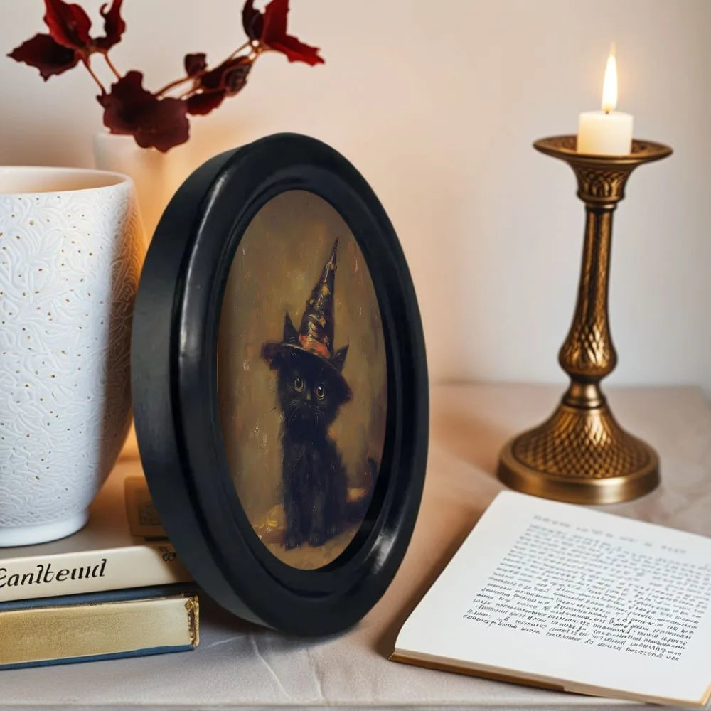 Wizard Hat Black Cat Photo Frame Wall Decoration – back view