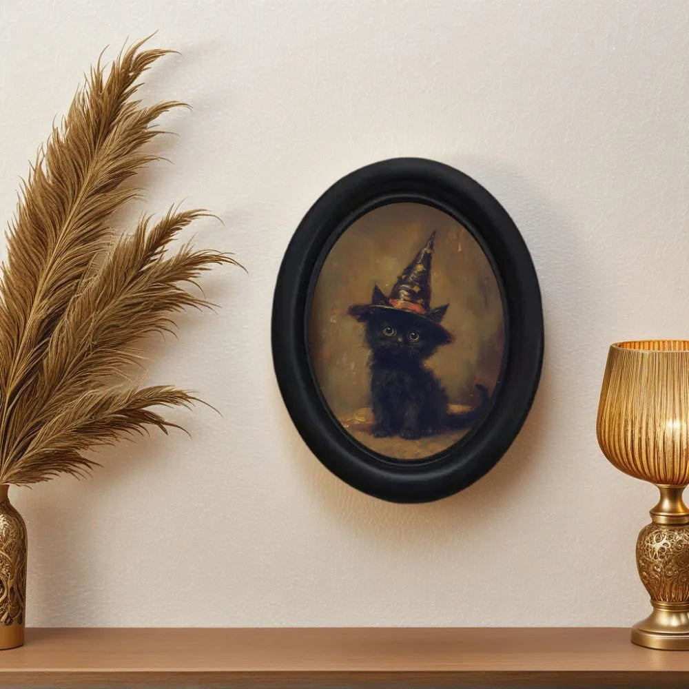 Wizard Hat Black Cat Photo Frame Wall Decoration – styled on wall