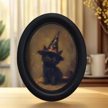 Wizard Hat Black Cat Photo Frame Wall Decoration – front view