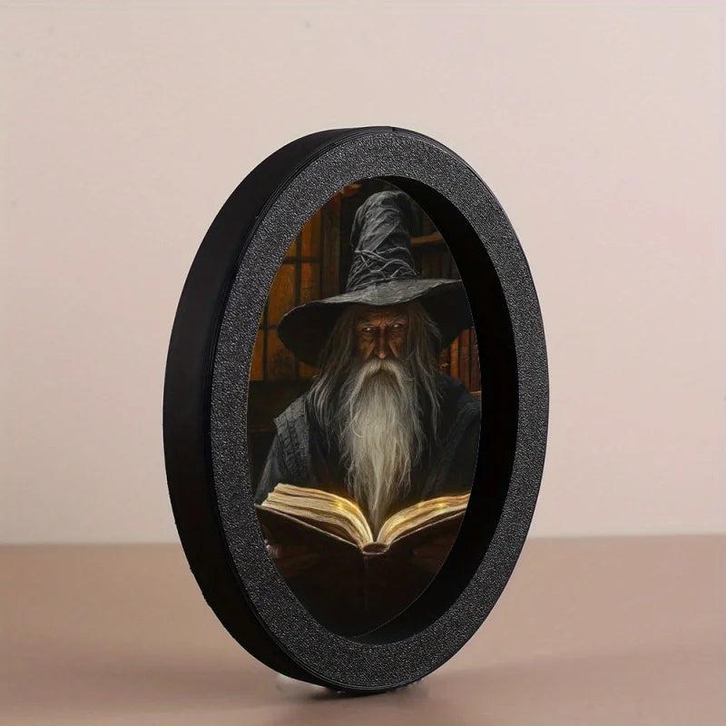 Wizard Reader Wooden Oval Frame - Gothic Oval Wall Art - Witchy Halloween Wall Decoration-MoonChildWorld