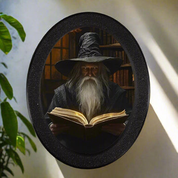 Wizard Reader Wooden Oval Frame - Gothic Oval Wall Art - Witchy Halloween Wall Decoration-MoonChildWorld