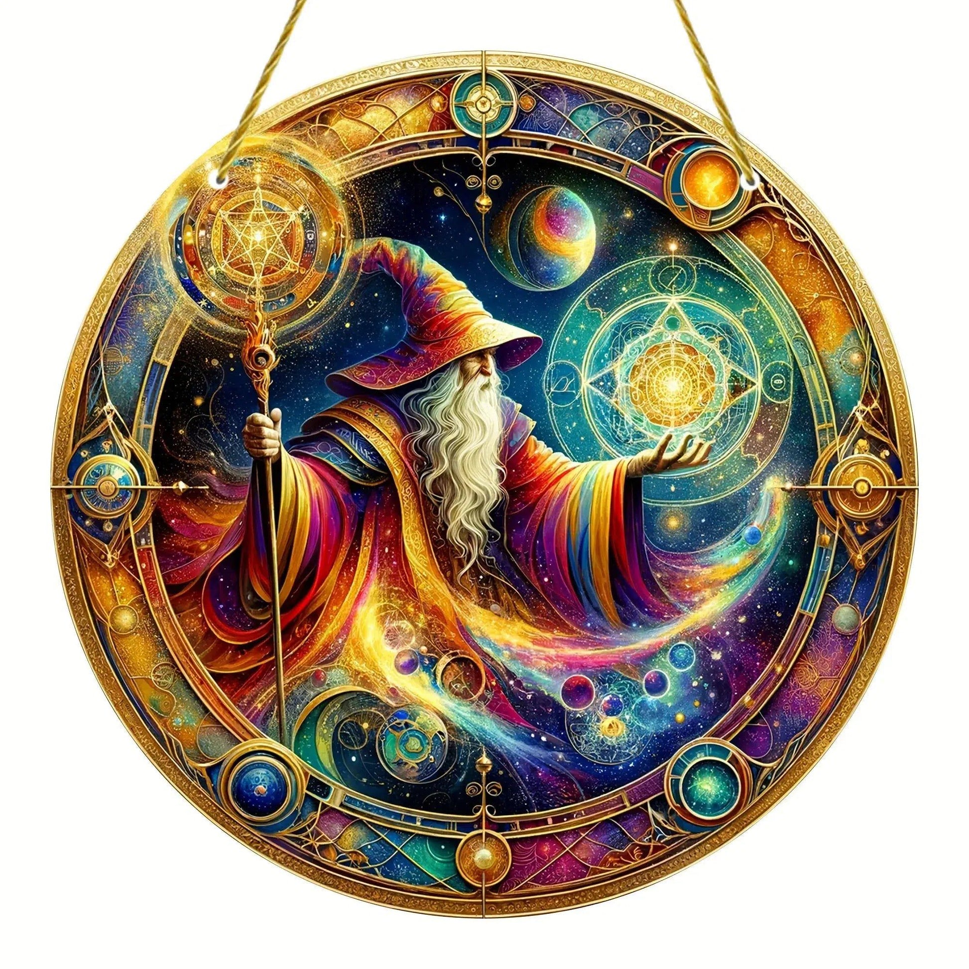 Wizard Suncatcher Witch Acrylic Round Sign Halloween Window Hanging Decor-MoonChildWorld