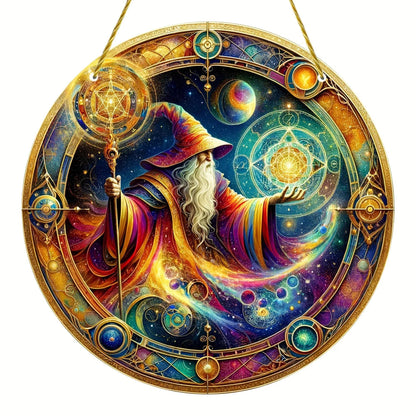 Wizard Suncatcher Witch Acrylic Round Sign Halloween Window Hanging Decor-MoonChildWorld