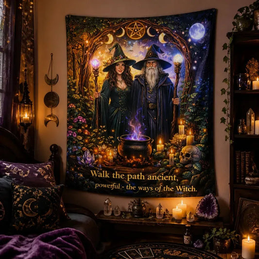 Wizard & Witch Tapestry - Mystical Wicca Pagan Wall Hanging_mockup_1.webp