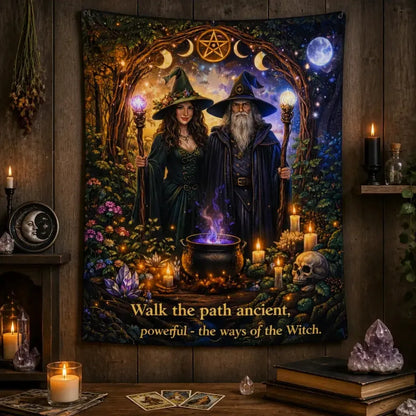 Wizard & Witch Tapestry - Mystical Wicca Pagan Wall Hanging_mockup_2.webp