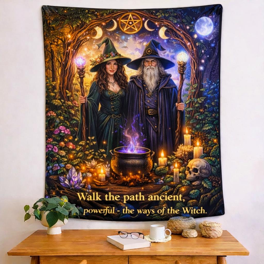 Wizard & Witch Tapestry - Mystical Wicca Pagan Wall Hanging-MoonChildWorld