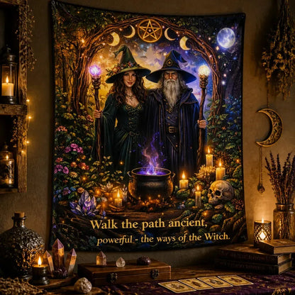 Wizard & Witch Tapestry - Mystical Wicca Pagan Wall Hanging_mockup_3.webp