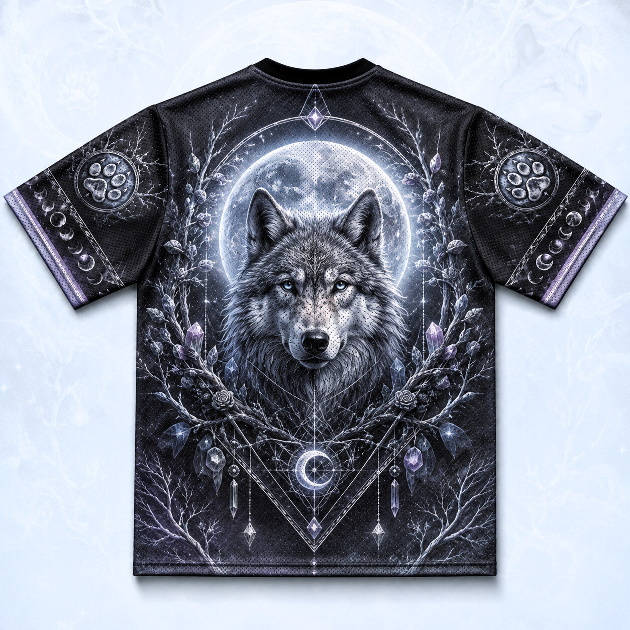 Wolf Moon Priestess T-Shirt Full Moon Crystal Witch Tee back view