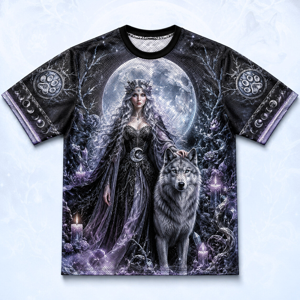 Wolf Moon Priestess T-Shirt Full Moon Crystal Witch Tee front view