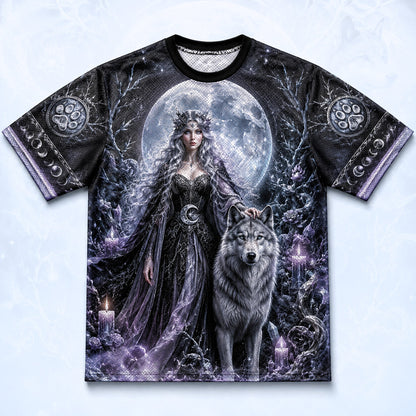 Wolf Moon Priestess T-Shirt Full Moon Crystal Witch Tee front view