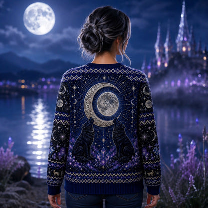 Wolf Moon Witch Sweater Celtic Knit Pagan Winter Jumper worn, back view