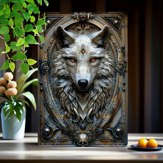 Wolf Wall Art White Wolf Metal Sign Spirit Animal Home Decor-MoonChildWorld