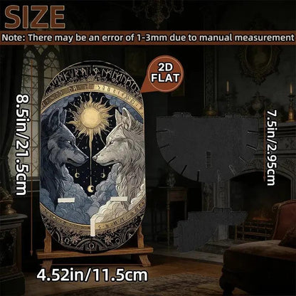 Wolves Guarding Sun And Moon Wall Shelf for Crystals & Candles – Wooden Floating Shelf Mystical Altar Decor-MoonChildWorld