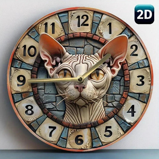 Wooden Wall Clock with Sphynx Cat Design - Cat Wall Clock-MoonChildWorld