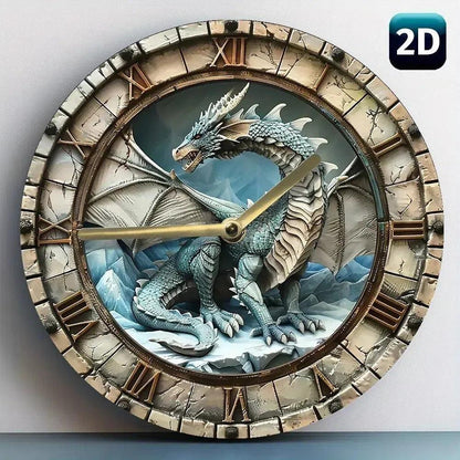 Wooden wall clock with a dragon - Mythical Dragon Wall Clock-MoonChildWorld