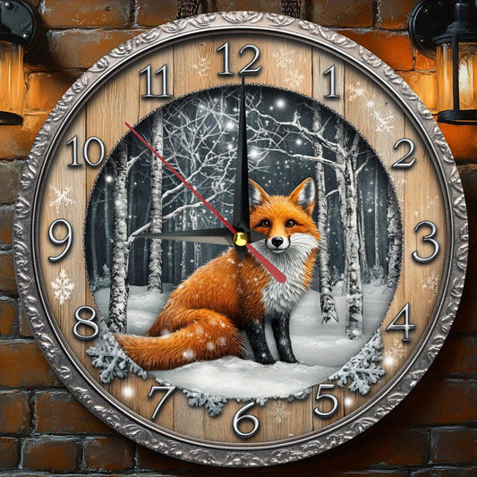 Wooden wall clock with a fox in winter forest - Fox Wall Clock-MoonChildWorld