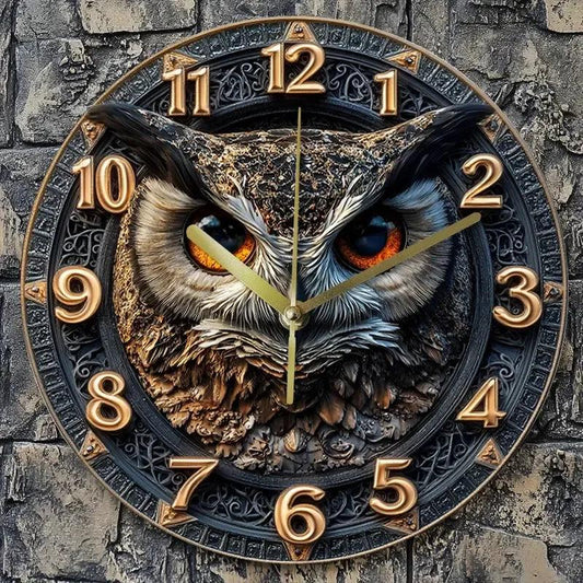 Wooden wall clock with mystic owl - Owl Wall Clock Home Decor-MoonChildWorld