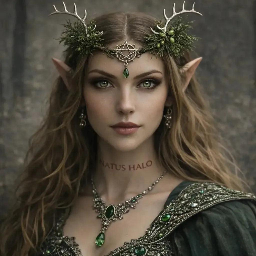 Woodland Antler Headpiece Elf Crown Green Gem Fairy Tiara Forest Goddess Headdress Renaissance Pagan Hair Accessories-MoonChildWorld