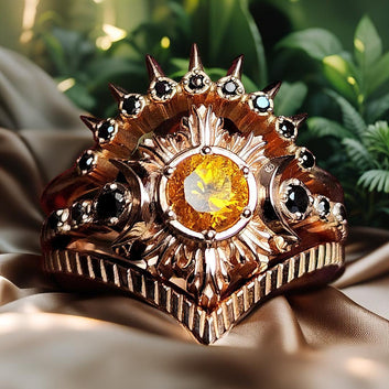 Yellow Crystal Triple Moon Wicca Ring Pagan Jewelry-MoonChildWorld
