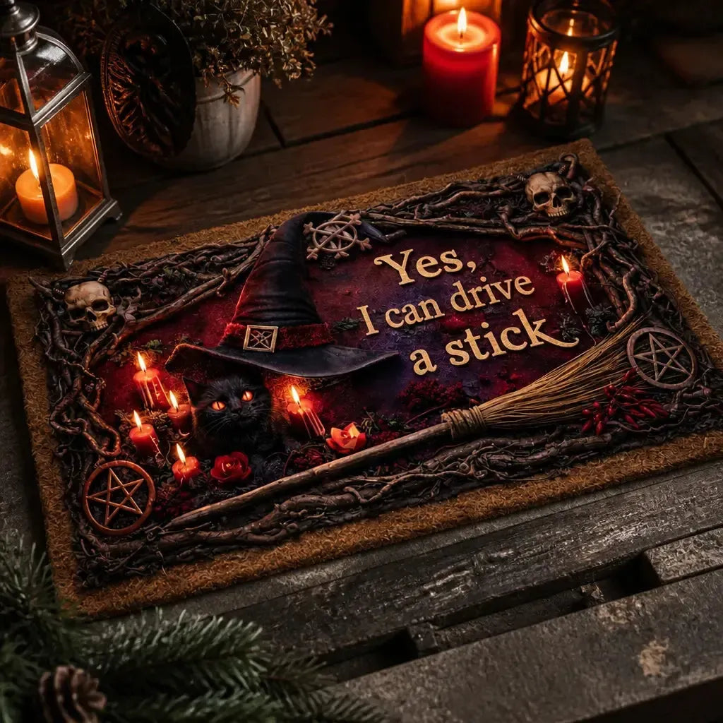 Witchy Cat & Skulls Doormat – Spooky Halloween Welcome Mat for Gothic Porch_mockup_2.webp