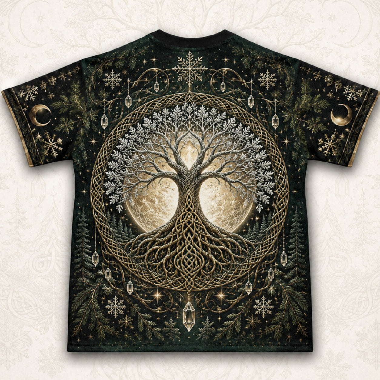 Yggdrasil Tree Of Life T-Shirt Evergreen Candle Norse Yule Tee back view