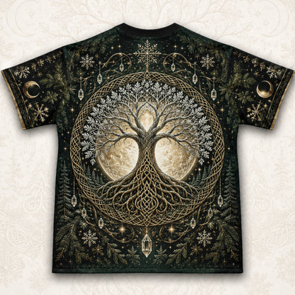 Yggdrasil Tree Of Life T-Shirt Evergreen Candle Norse Yule Tee back view