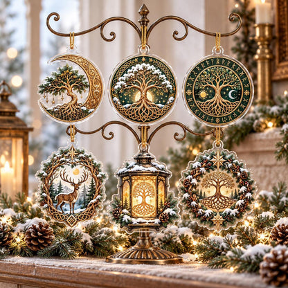 Yggdrasil Tree of Life Norse Acrylic Ornament Set – Pagan Yule Decor – set of 6, another view