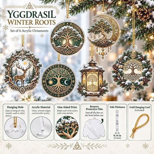 Yggdrasil Tree of Life Norse Acrylic Ornament Set – Pagan Yule Decor – ornament size and details