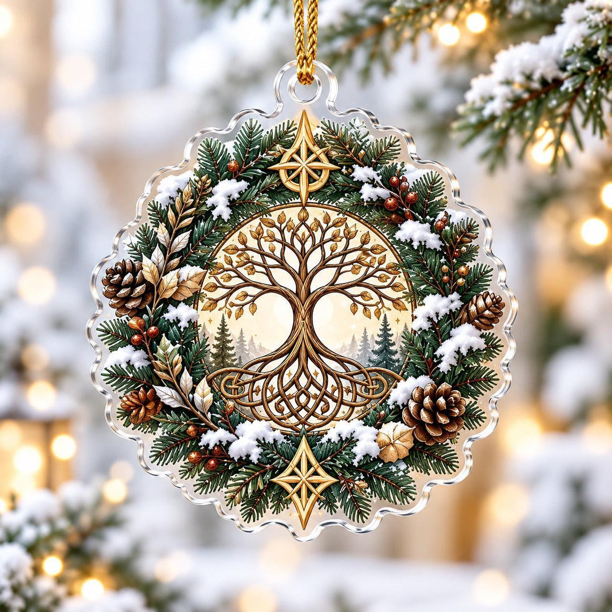 Yggdrasil Tree of Life Norse Acrylic Ornament Set – Pagan Yule Decor – Evergreen Tree Wreath ornament