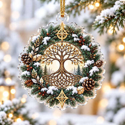 Yggdrasil Tree of Life Norse Acrylic Ornament Set – Pagan Yule Decor – Evergreen Tree Wreath ornament