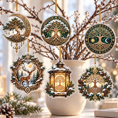 Yggdrasil Tree of Life Norse Acrylic Ornament Set – Pagan Yule Decor – set of 6, another view