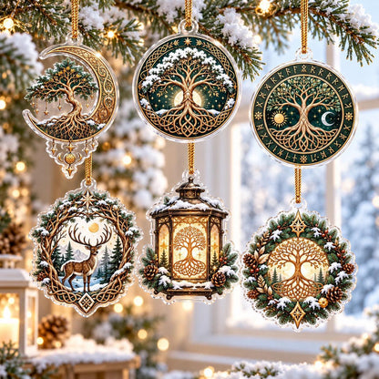 Yggdrasil Tree of Life Norse Acrylic Ornament Set – Pagan Yule Decor – set of 6 acrylic ornaments
