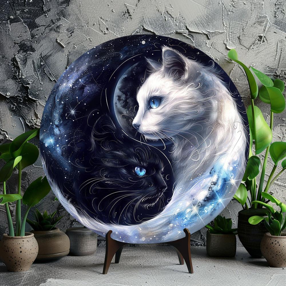 Yin Yang Cat Metal Sign Feng Shui Home Decor-MoonChildWorld