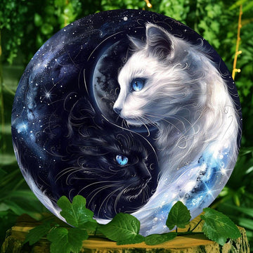 Yin Yang Cat Metal Sign Feng Shui Home Decor-MoonChildWorld