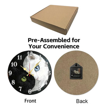 Yin-Yang Cat Wooden Wall Clock-MoonChildWorld