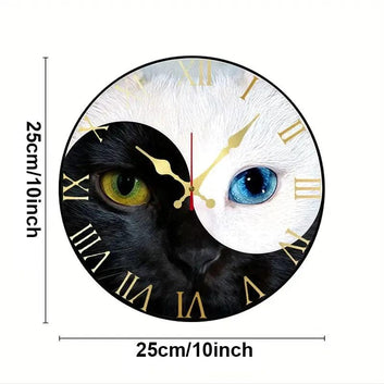 Yin-Yang Cat Wooden Wall Clock Mystic Wall Decor-MoonChildWorld