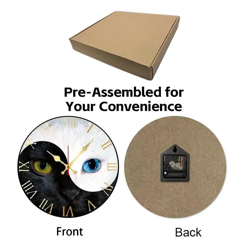 Yin-Yang Cat Wooden Wall Clock Mystic Wall Decor-MoonChildWorld